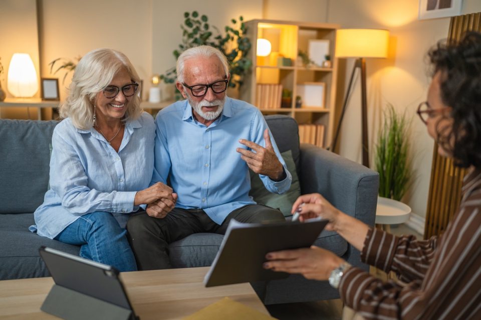 A couple at an adviser meeting