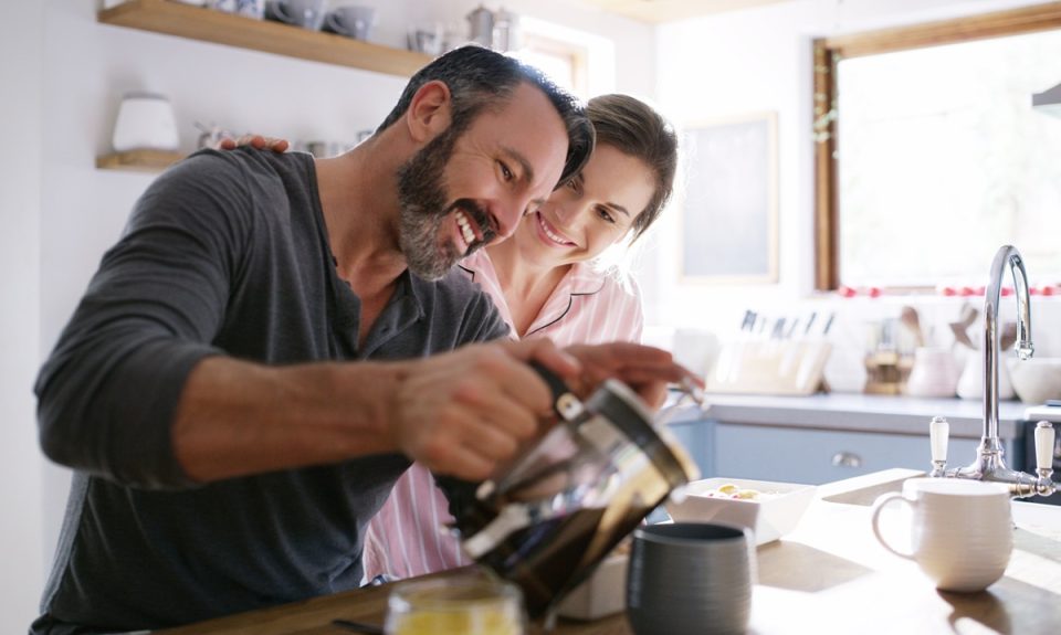 A couple having breakfast